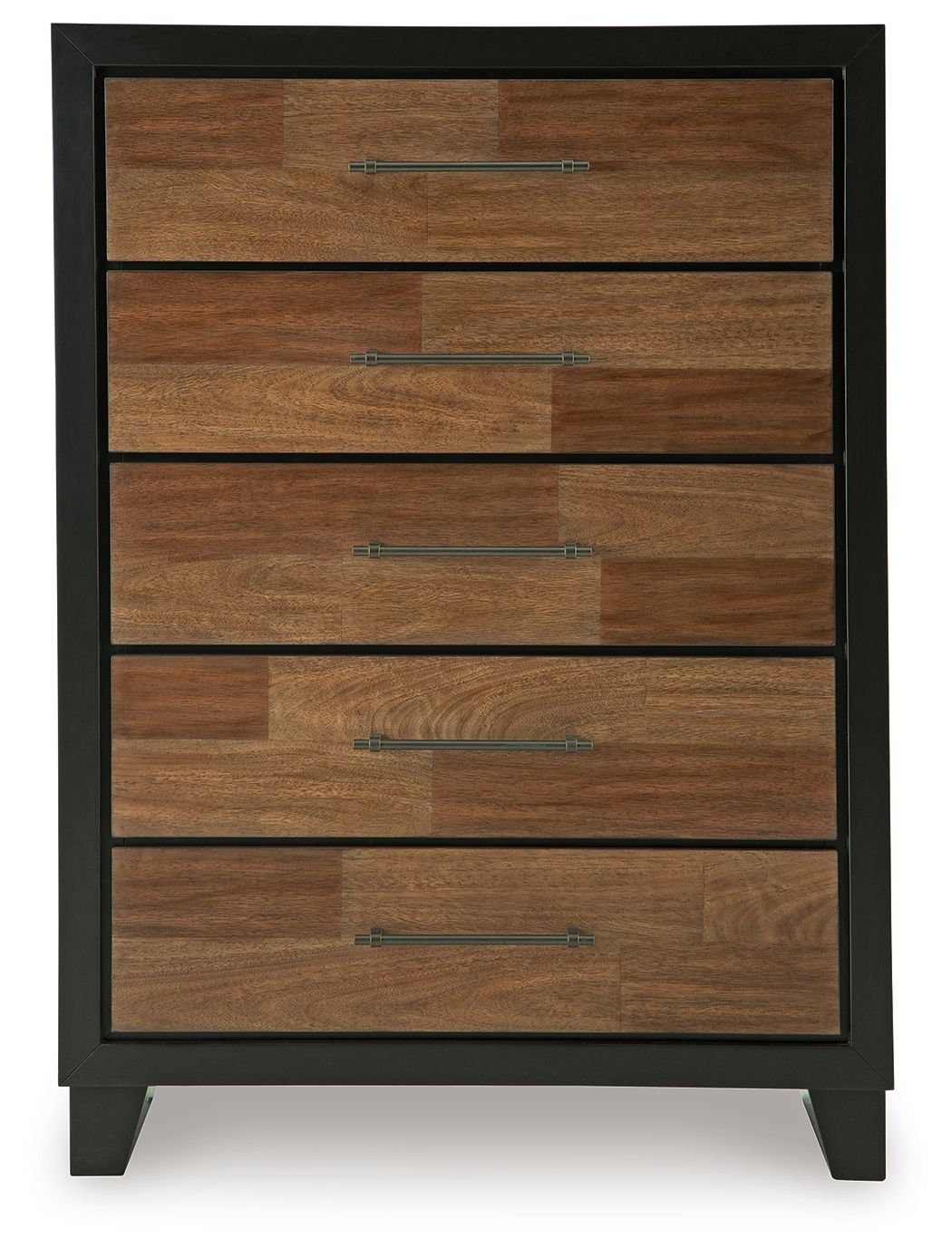 Cómoda de cinco cajones de color marrón y negro de Kraeburn