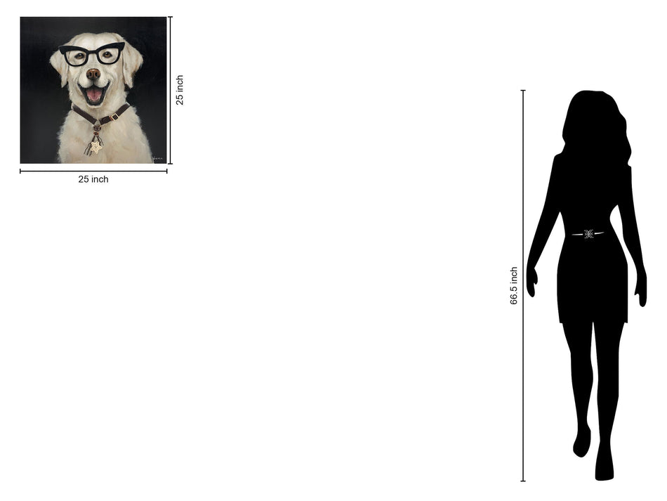 Cheerful Scholar Pup - 25" x 25" Framed Wall Art