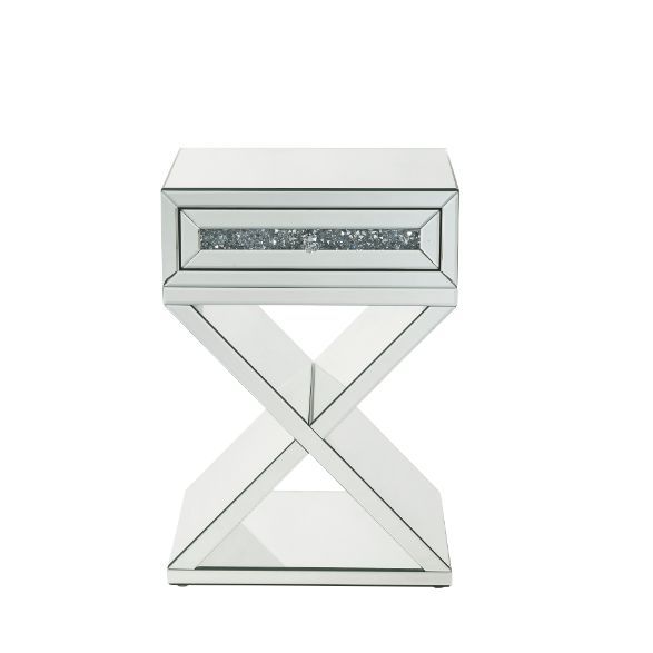 Noralie - Mesa auxiliar con base en forma de X - Plata perlada - Madera