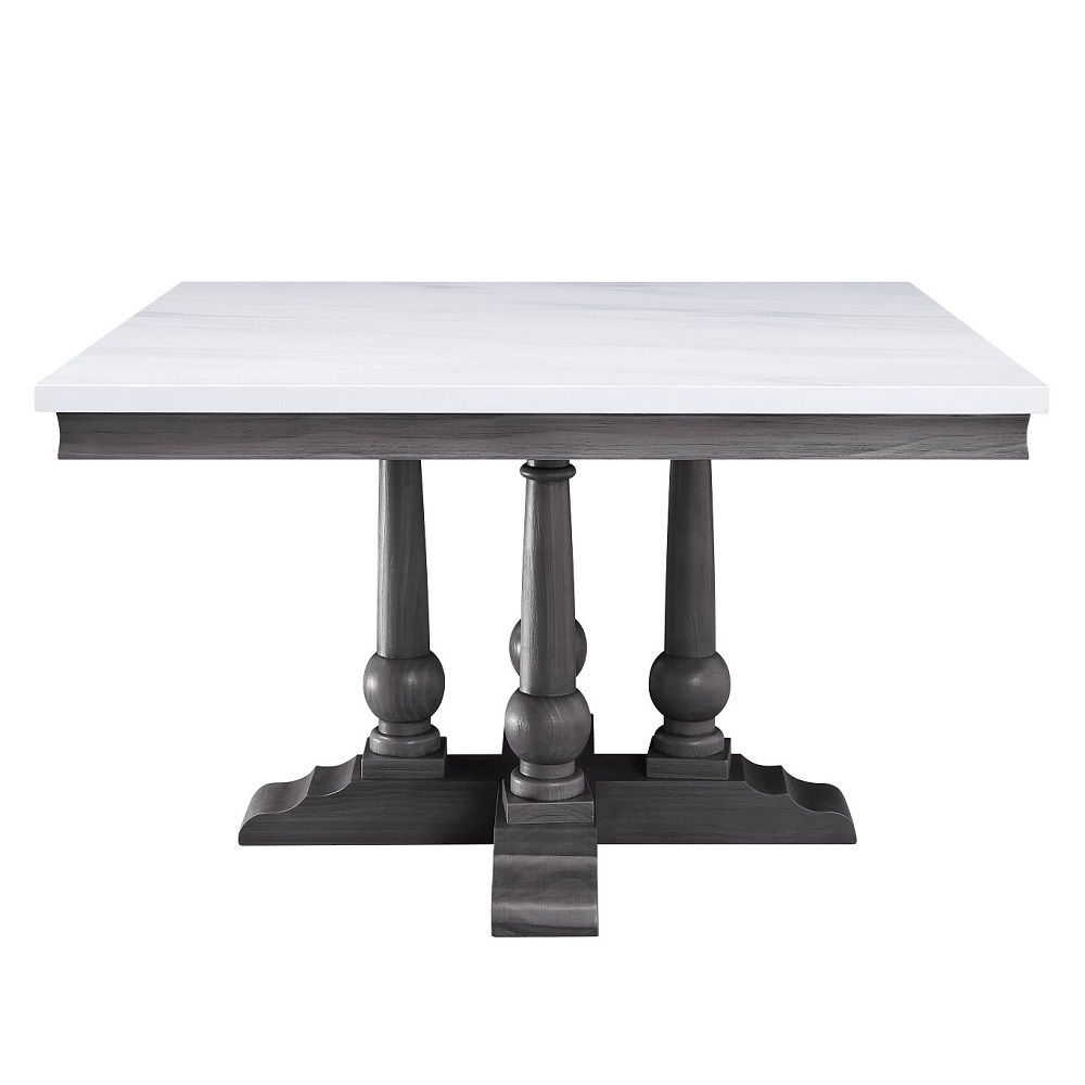 Yabeina - Mesa de comedor - Superficie de mármol y acabado en roble gris - 30"