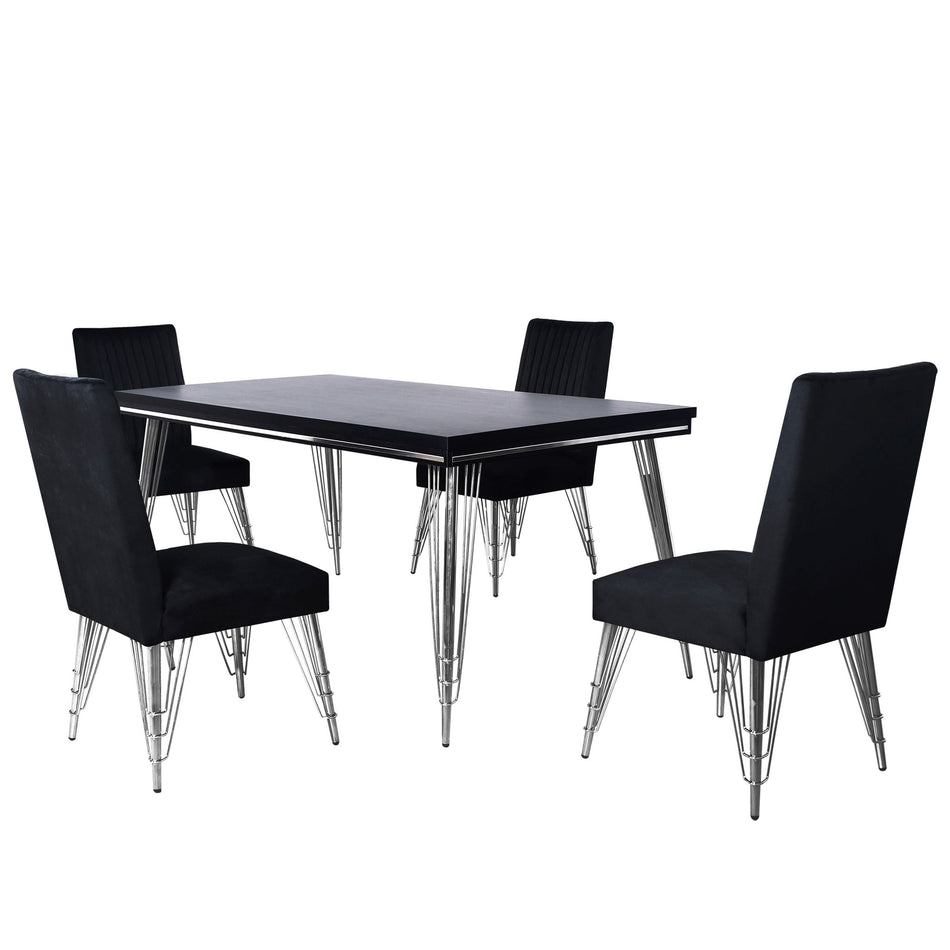 Ava - Dining Table With 4 Chairs - Black / Silver