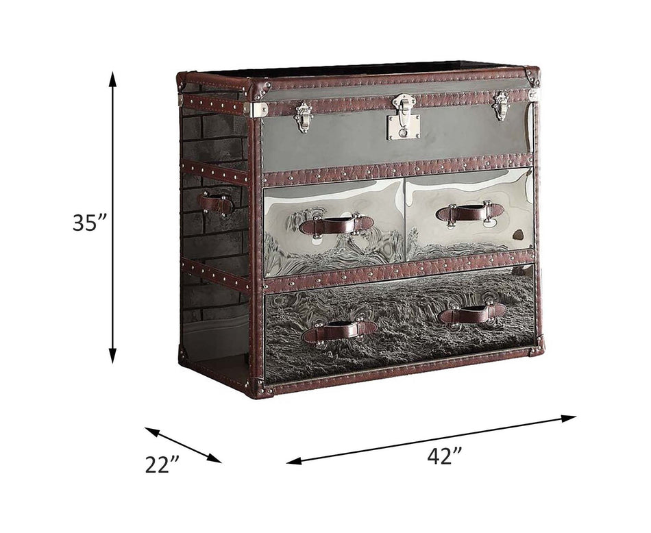 Aberdeen - Mesa auxiliar - Cuero de grano superior marrón oscuro vintage y acero inoxidable