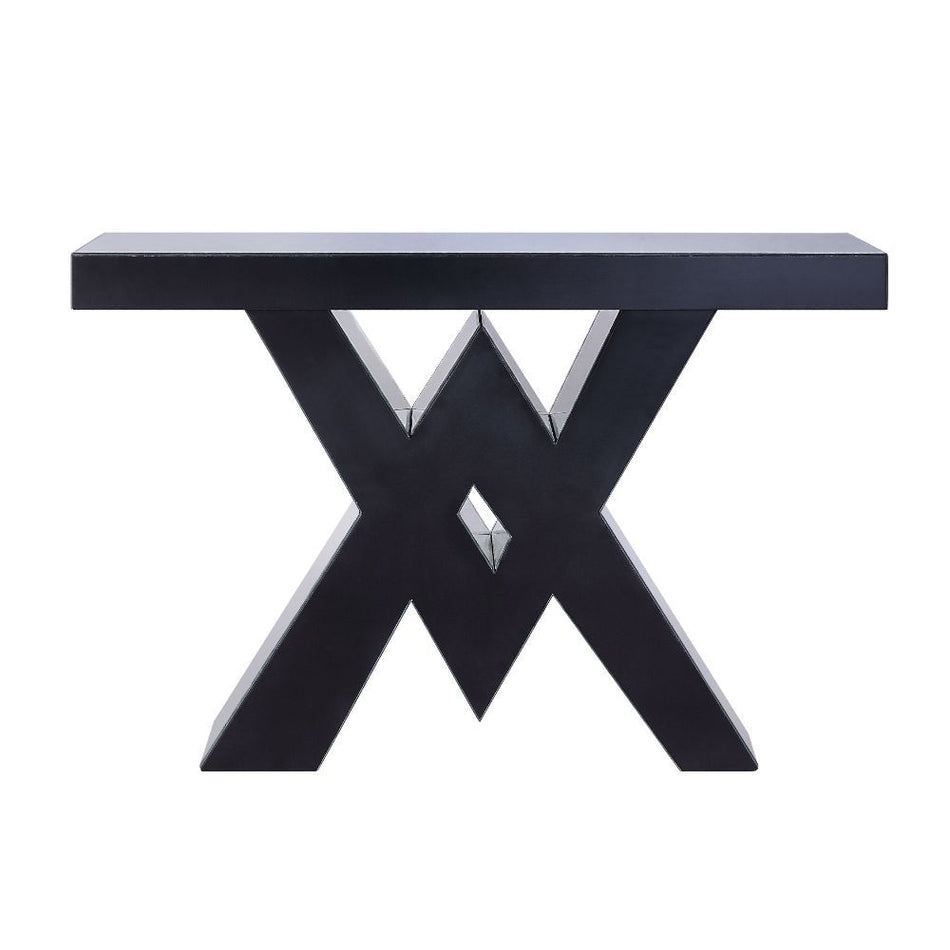 Noralie - Console Table, "V" Shape Pedestal - Mirrored & Faux Diamonds