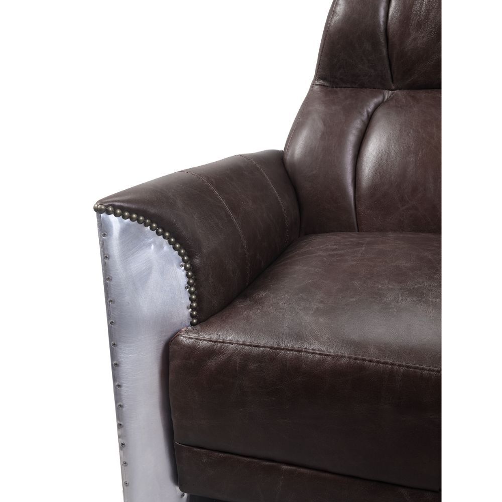 Brancaster - Silla decorativa - Cuero de grano superior color espresso y aluminio