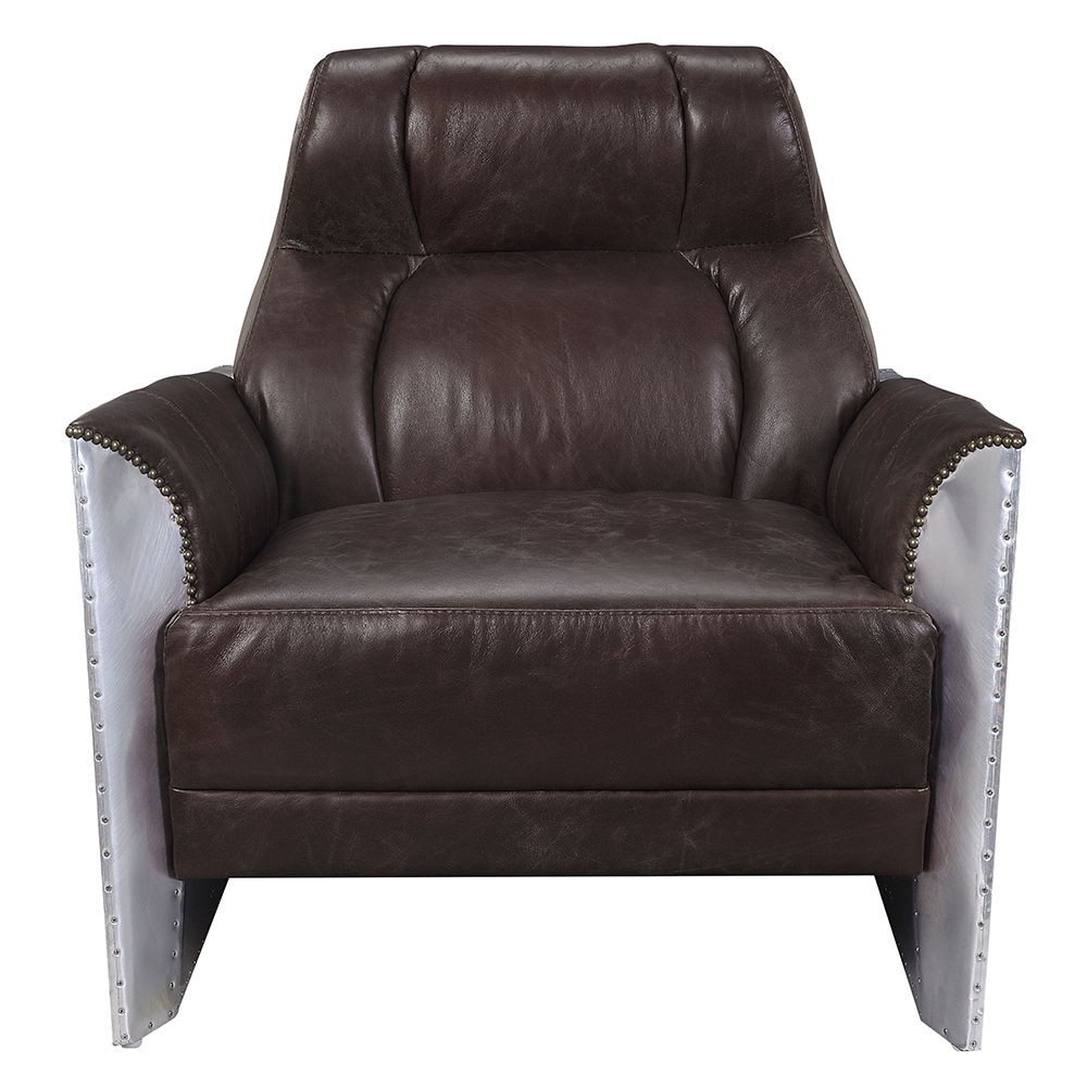 Brancaster - Silla decorativa - Cuero de grano superior color espresso y aluminio