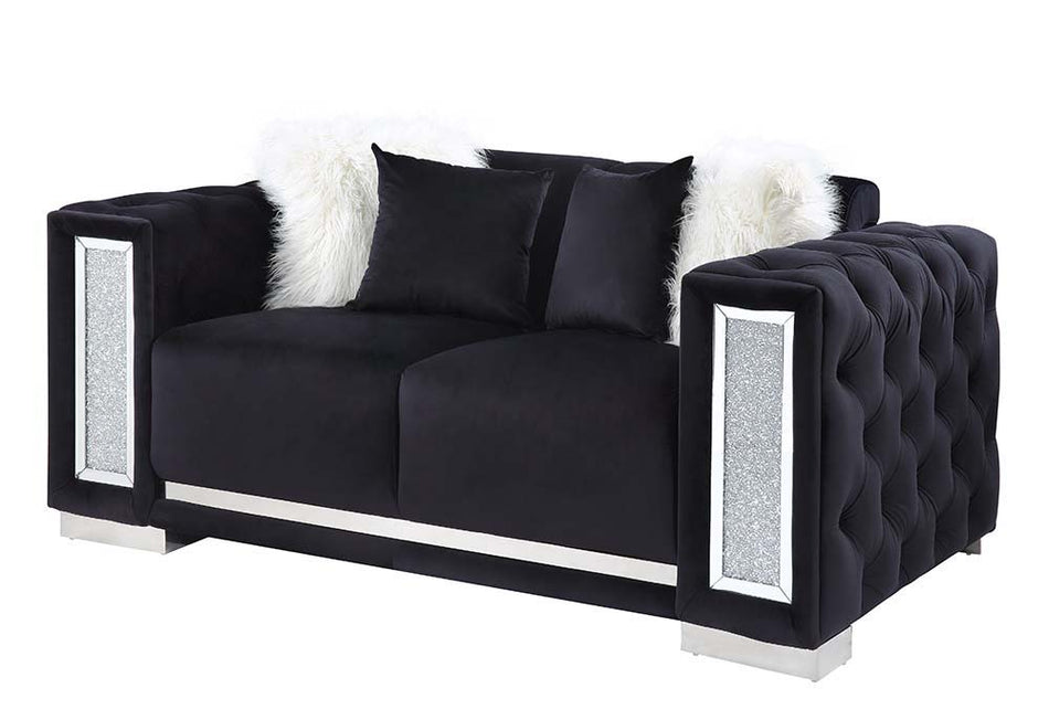 Trislar - Loveseat With 4 Pillows (Same 52526) - Black Velvet