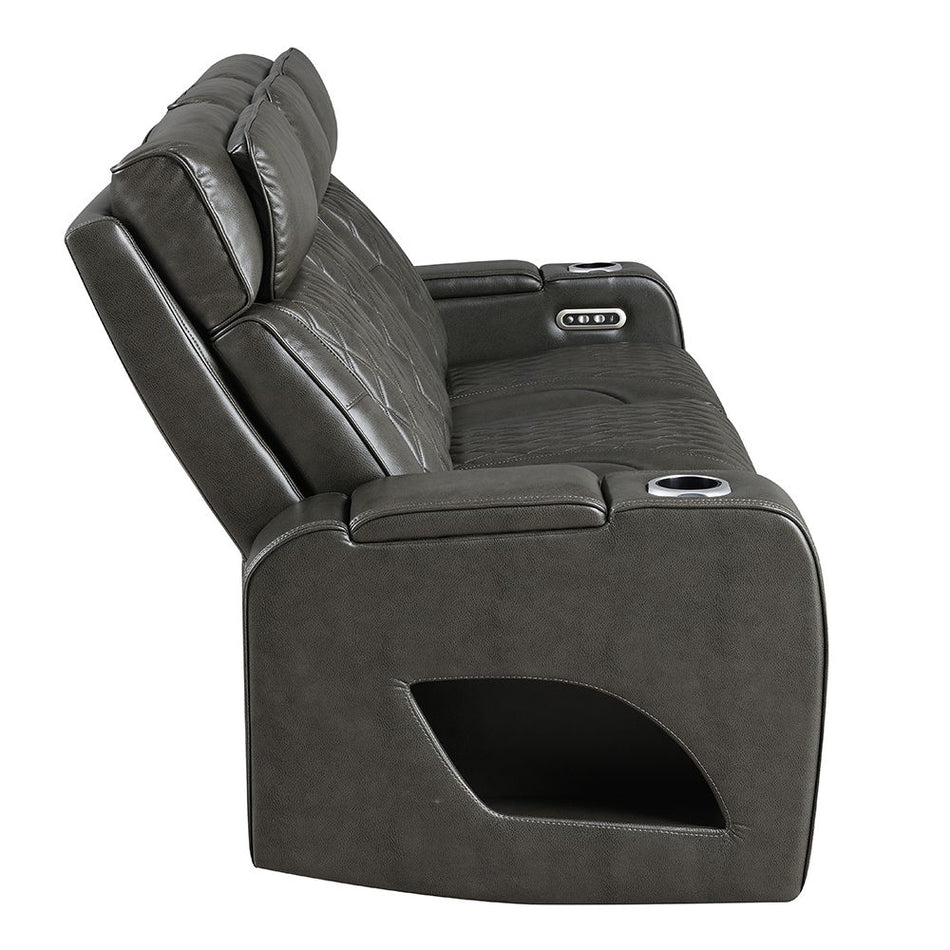 Taddeo - Power Motion Sofa With Power Headrest, USB, Wireless Charger, LED & Reading Light - Dark Gray