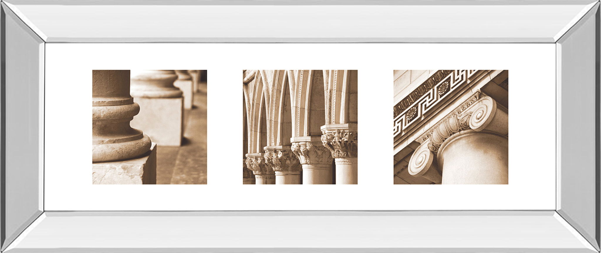 Architectural Triptych I By Tony Koukos - Mirror Framed Print Wall Art - Beige