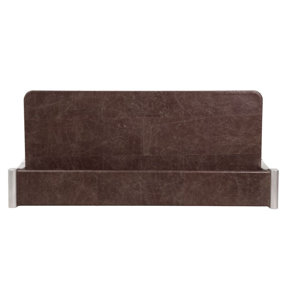 Brancaster - Escritorio - Cuero de grano superior marrón retro y aluminio