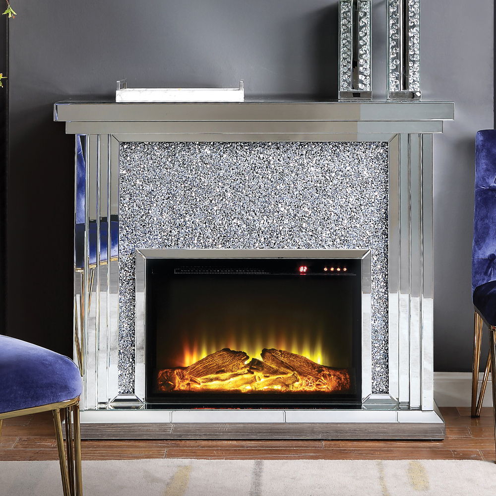 Noralie - Chimenea - Espejo y diamantes de imitación - 40"