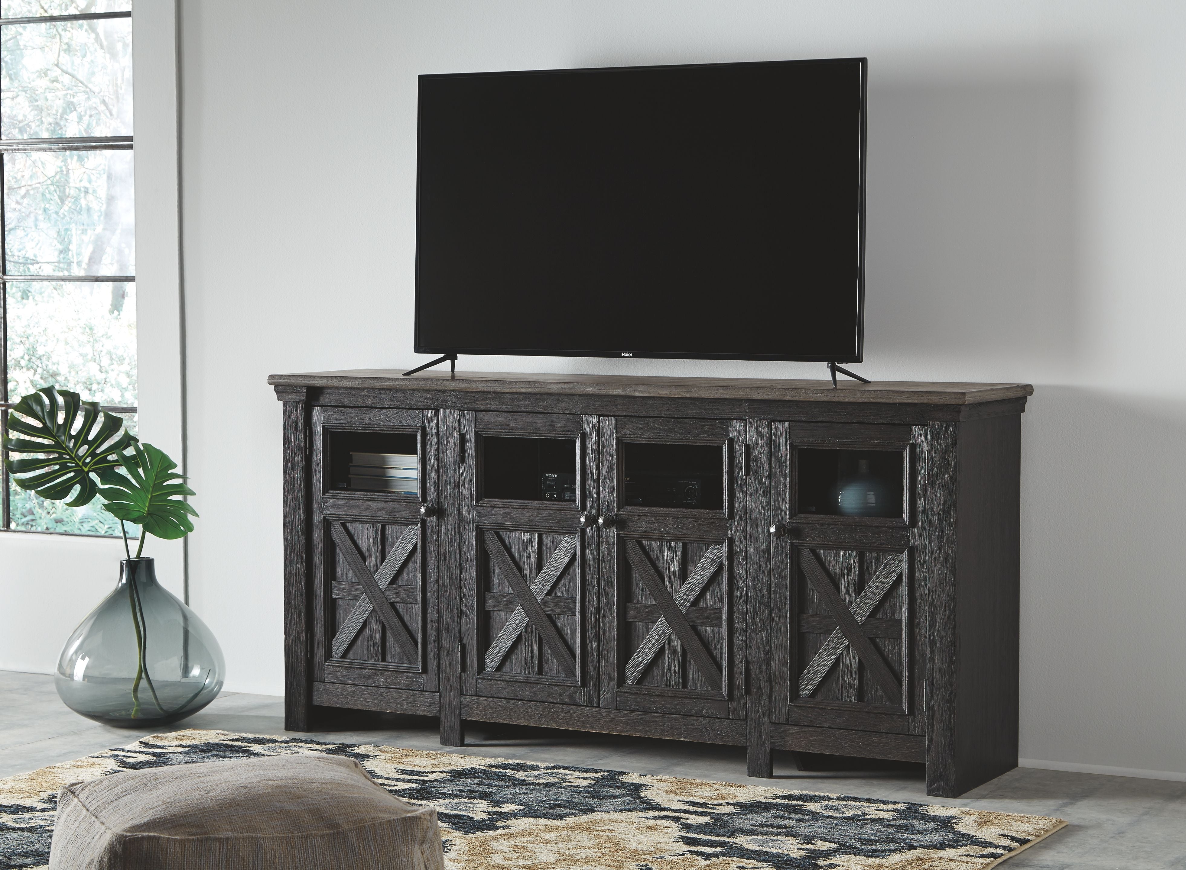 Tyler Creek - Black / Gray - Extra Large TV Stand