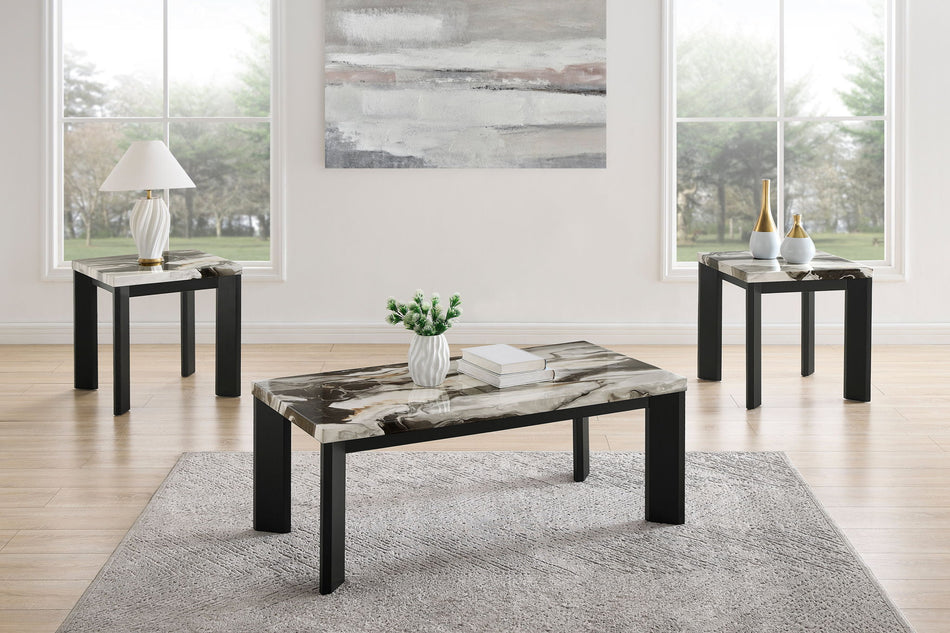 Strata - Faux Marble 3 Piece Occasional Set (1 Coffee & 2 End Tables) - Black / White