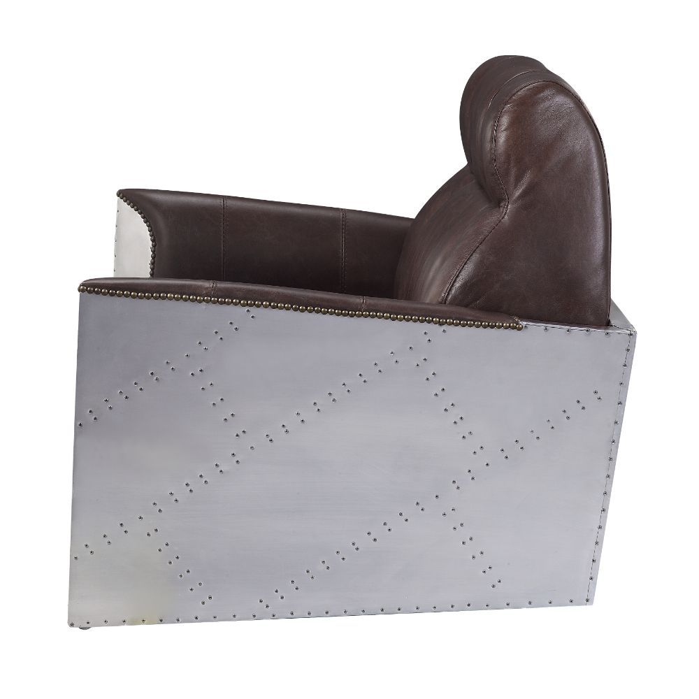 Brancaster - Silla decorativa - Cuero de grano superior color espresso y aluminio