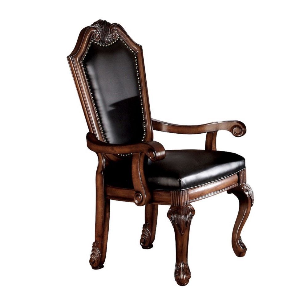 Chateau De Ville - Arm Chair (Set of 2) - Black Synthetic Leather & Cherry Finish