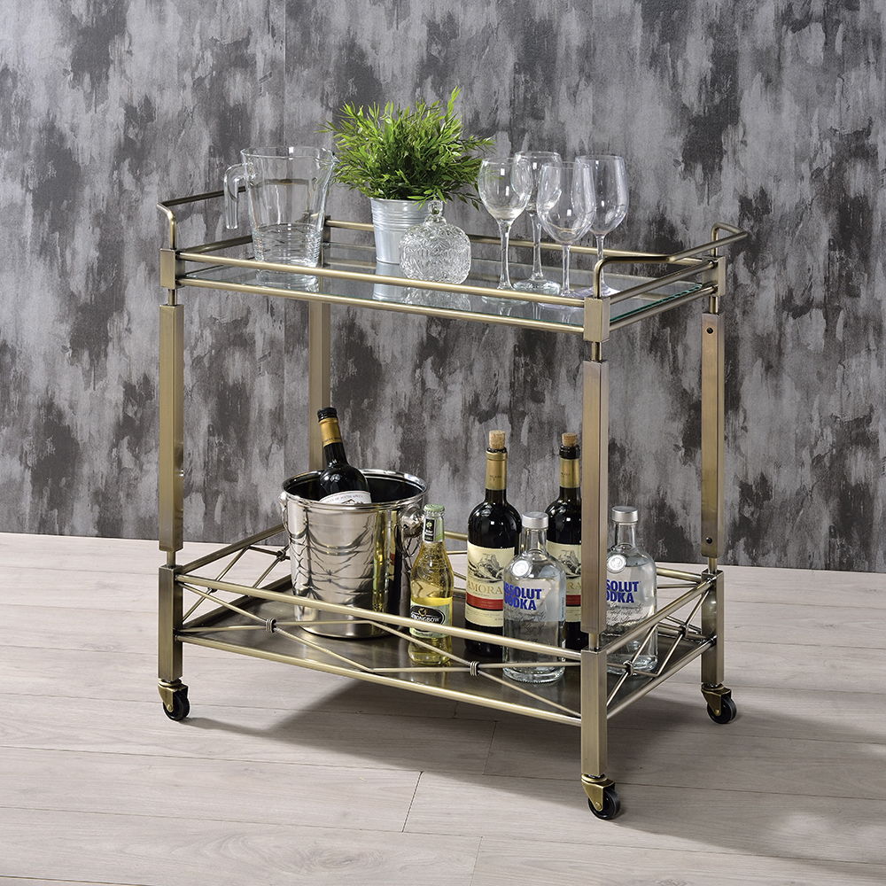 Matiesen - Carrito de servicio - Oro antiguo y cristal transparente