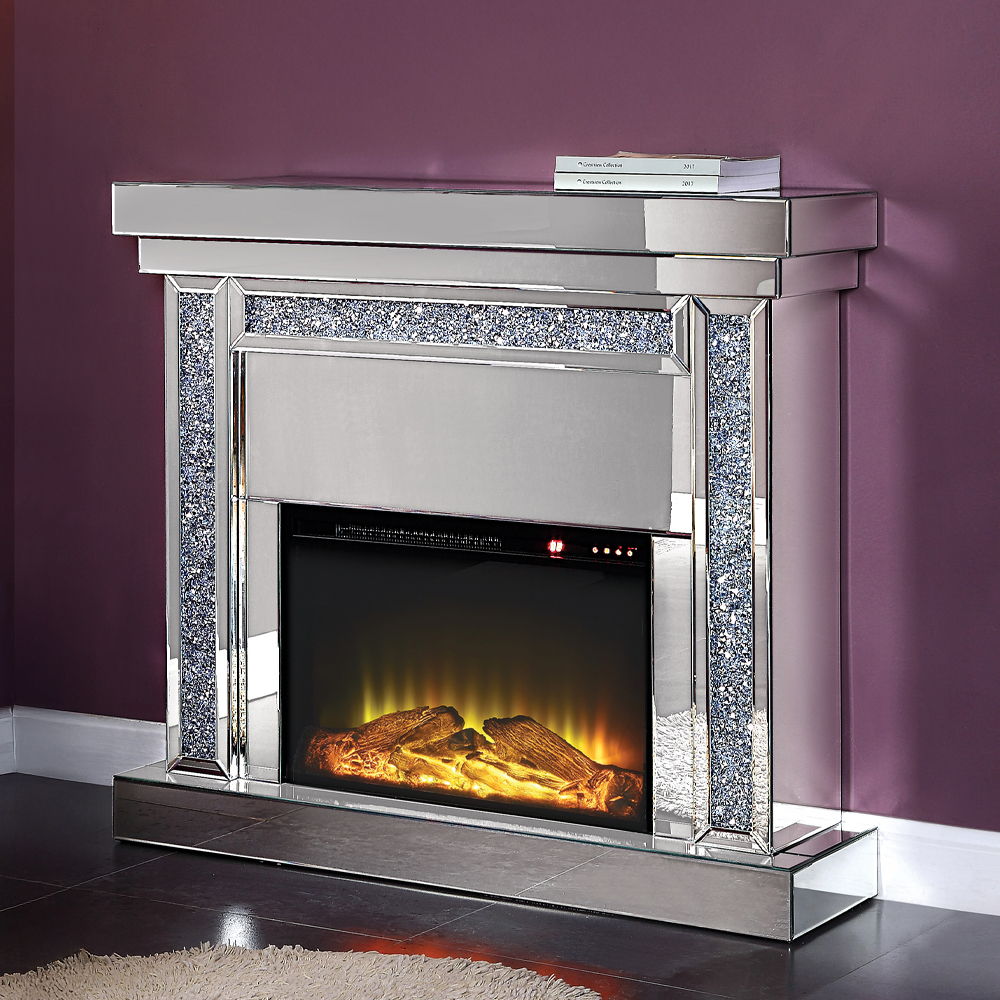 Noralie - Chimenea - Espejo y diamantes de imitación - 42"