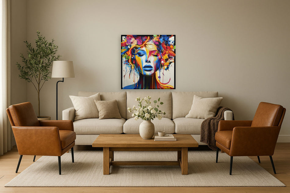 "Vibrant Reverie" Hand-Embellished LED In Frame - Multicolor / Neon