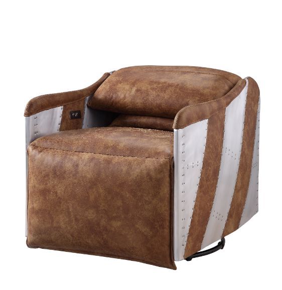 Sillón reclinable Qalurne, cuero de grano superior en moca de dos tonos y aluminio