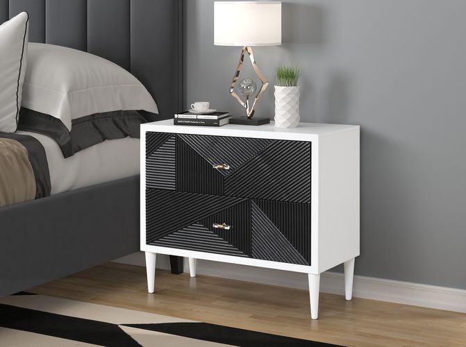 Mesa auxiliar Dubni con acabado en blanco y negro