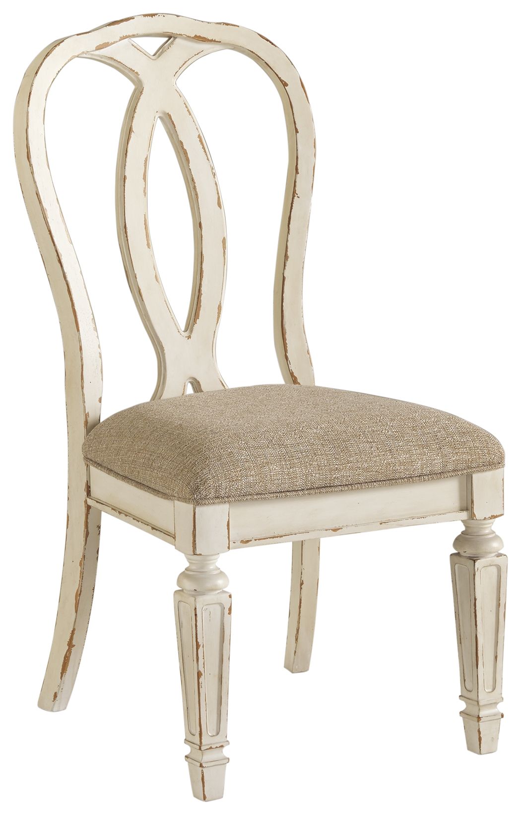 Realyn - Chipped White - Silla auxiliar para comedor UPH (juego de 2) - Respaldo con cinta