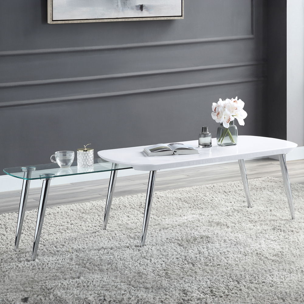 Mesa de centro Acme con acabado blanco y cromado