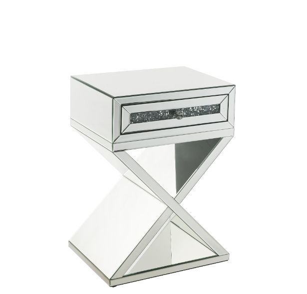 Noralie - Mesa auxiliar con base en forma de X - Plata perlada - Madera
