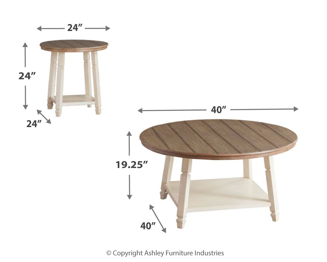 Juego de mesa auxiliar Bolanbrook (juego de 3) en blanco, marrón y beige