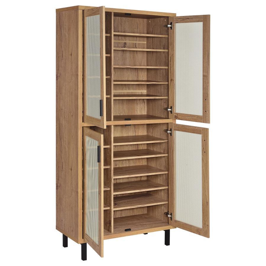 Teller - 80" 4-Door Tall Shoe Storage Cabinet - Natural Oak
