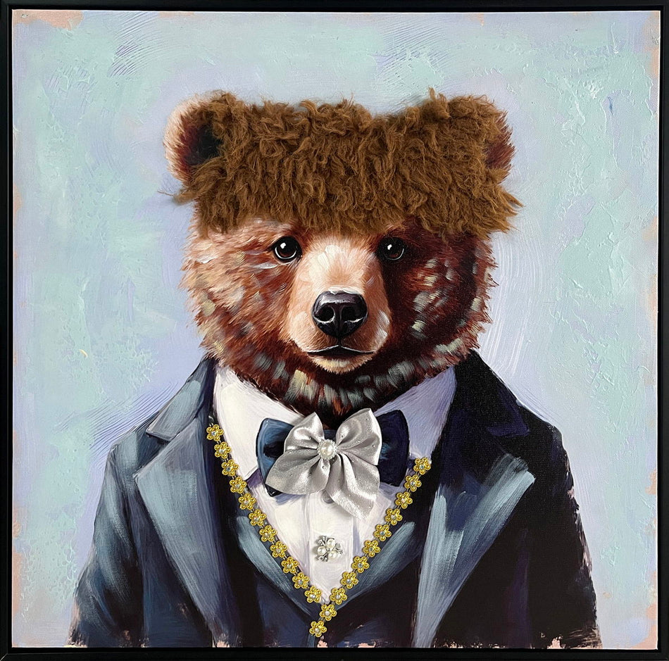 Animal Honor Role II Hand-Embellished Canvas With Fabric In Frame - Black / Brown