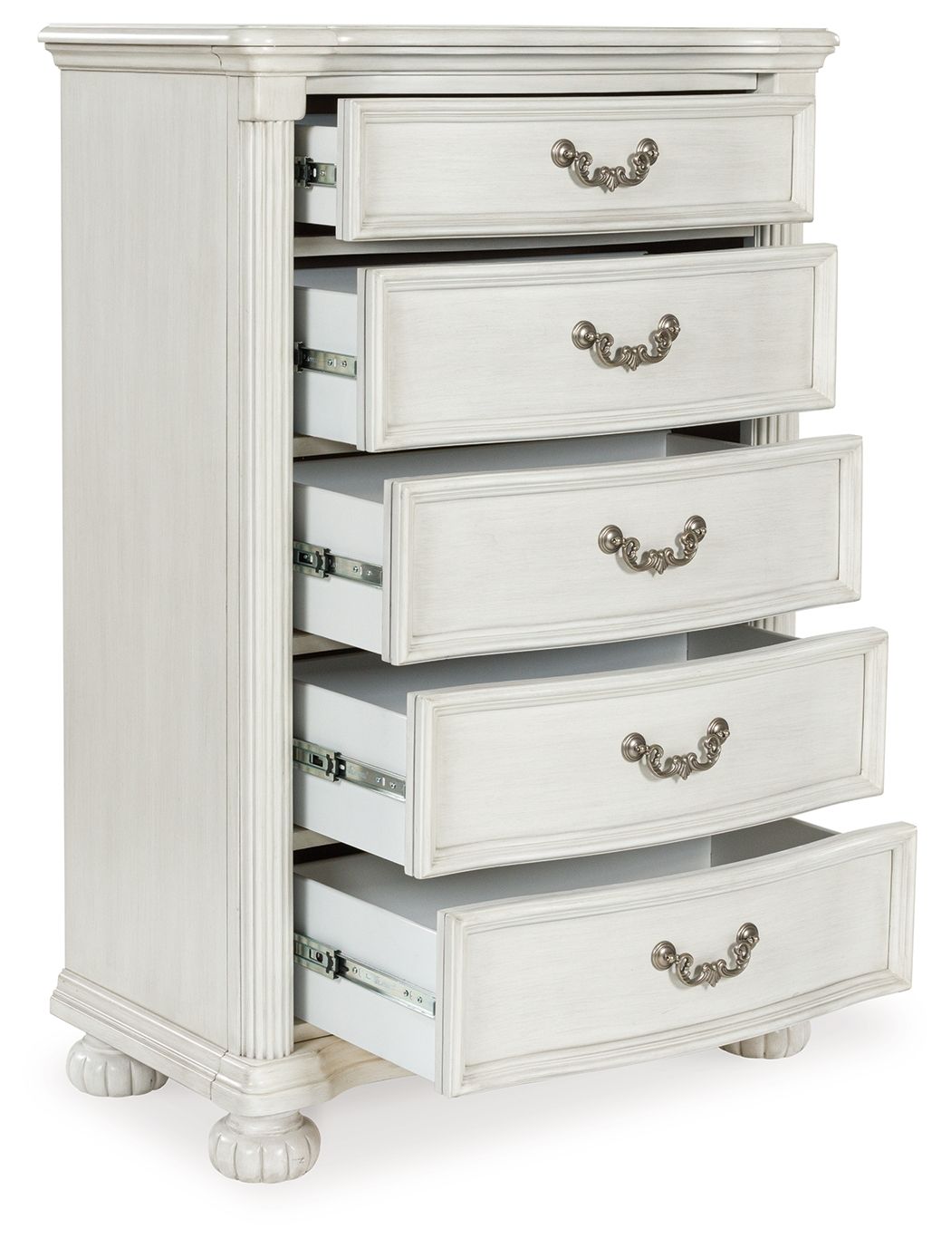 Cómoda de cinco cajones Montelaine en color blanco antiguo