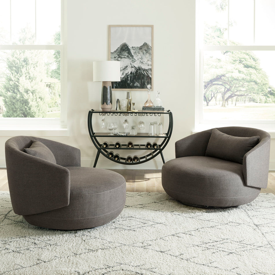 Haley - Upholstered Swivel Cuddler Chair - Charcoal