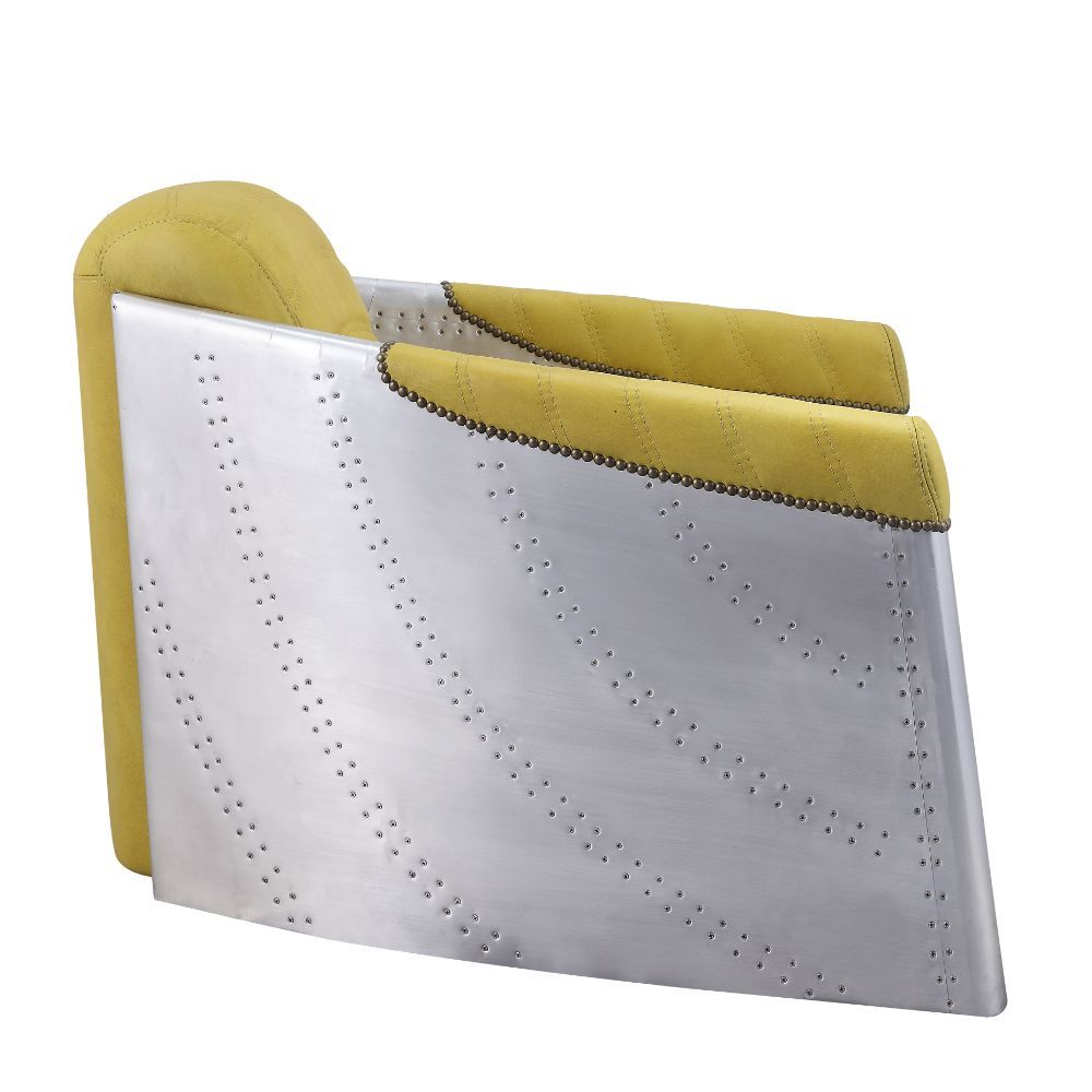Brancaster - Silla decorativa - Cuero de grano superior amarillo y aluminio