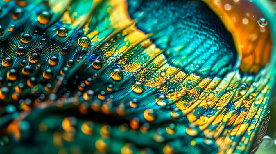 Peacock Droplets (Framed Small) - Blue