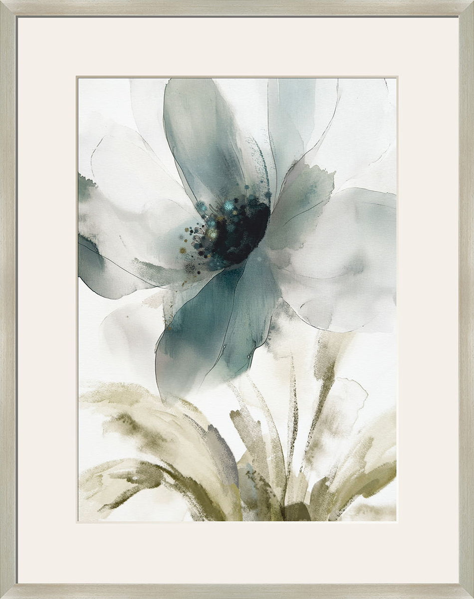 "Ethereal Blossom II" Framed Canvas Under Acrylic - Teal / Cream