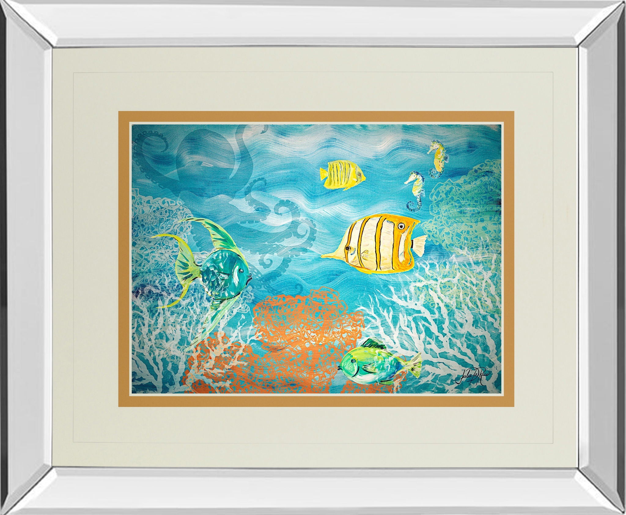 Under The Sea By Julie Derice - Mirror Framed Print Wall Art - Blue