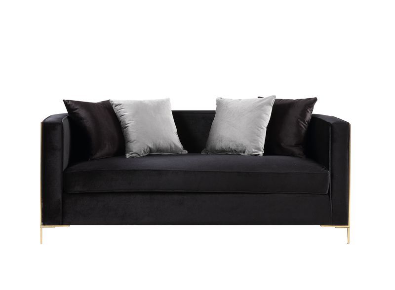 Fergal - Loveseat - Terciopelo negro y acabado dorado