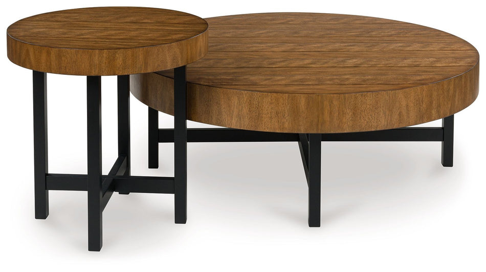 Mesa auxiliar de madera de roble marrón y negro (juego de 2)