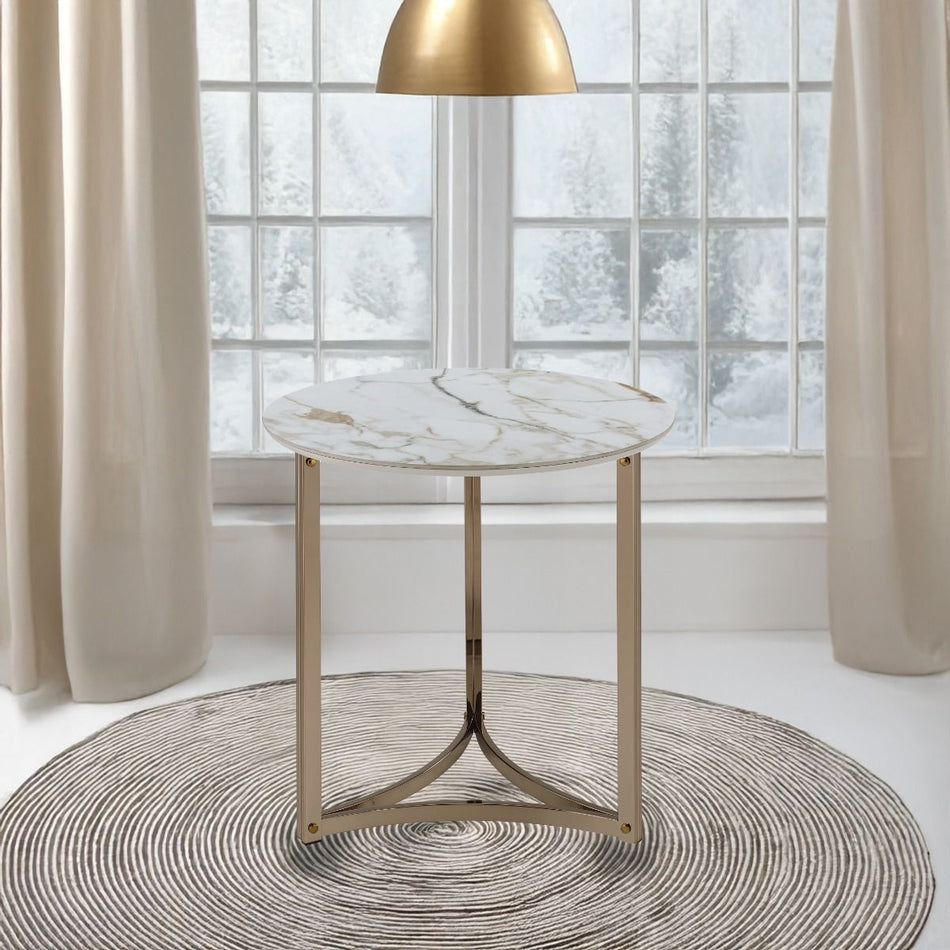 Zaidee - 23.5" End Table - Sintered Stone & Champagne