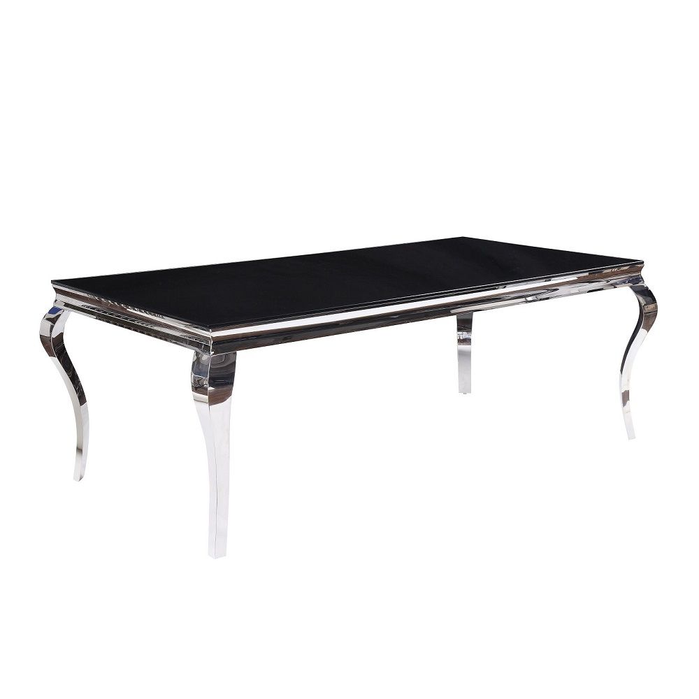 Fabiola - Mesa de comedor - Acero inoxidable y cristal negro