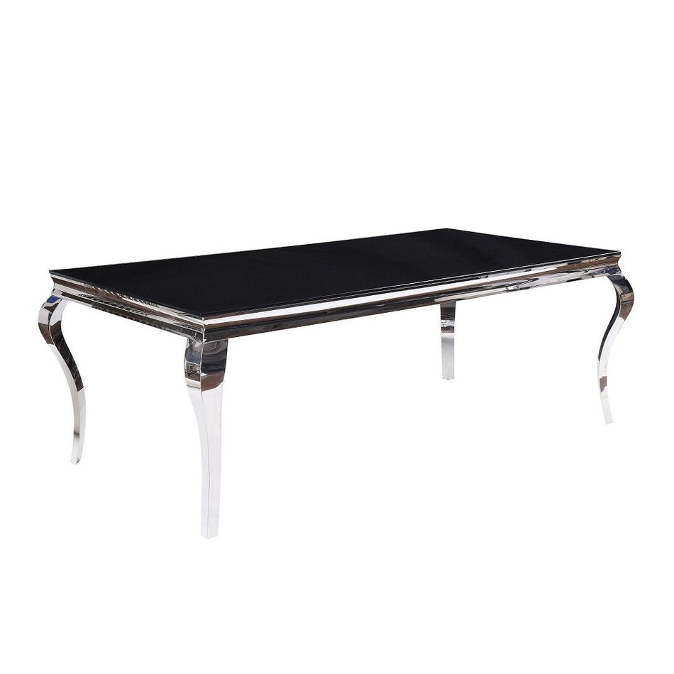 Fabiola - Mesa de comedor - Acero inoxidable y cristal negro