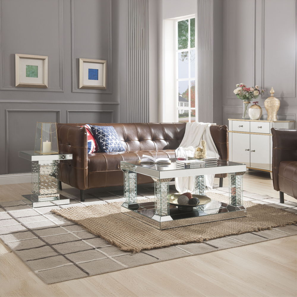 Nysa - Coffee Table - Mirrored & Faux Crystals - Glass - 19"