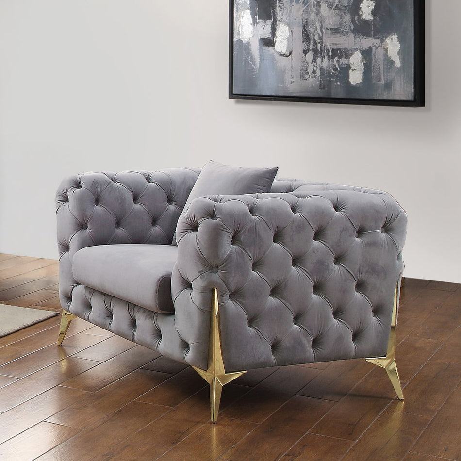 Jelanea - Chair With Pillow - Gray Velvet & Gold