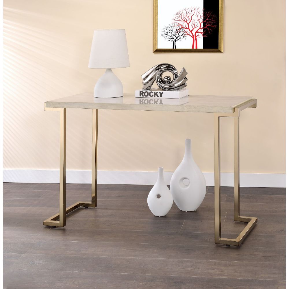 Mesa auxiliar Boice II - Mármol sintético y champán