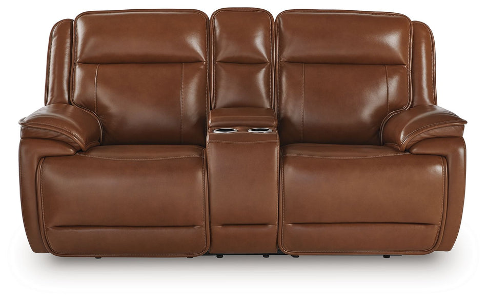 Healy Pier - Chocolate - Loveseat reclinable eléctrico con consola / reposacabezas ajustable