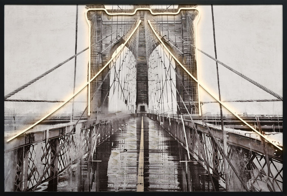 "Luminous Crossing" Hand-Embellished LED In Frame - Black / White