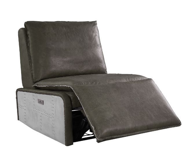 Metier - Sillón reclinable - Cuero de grano superior gris y aluminio