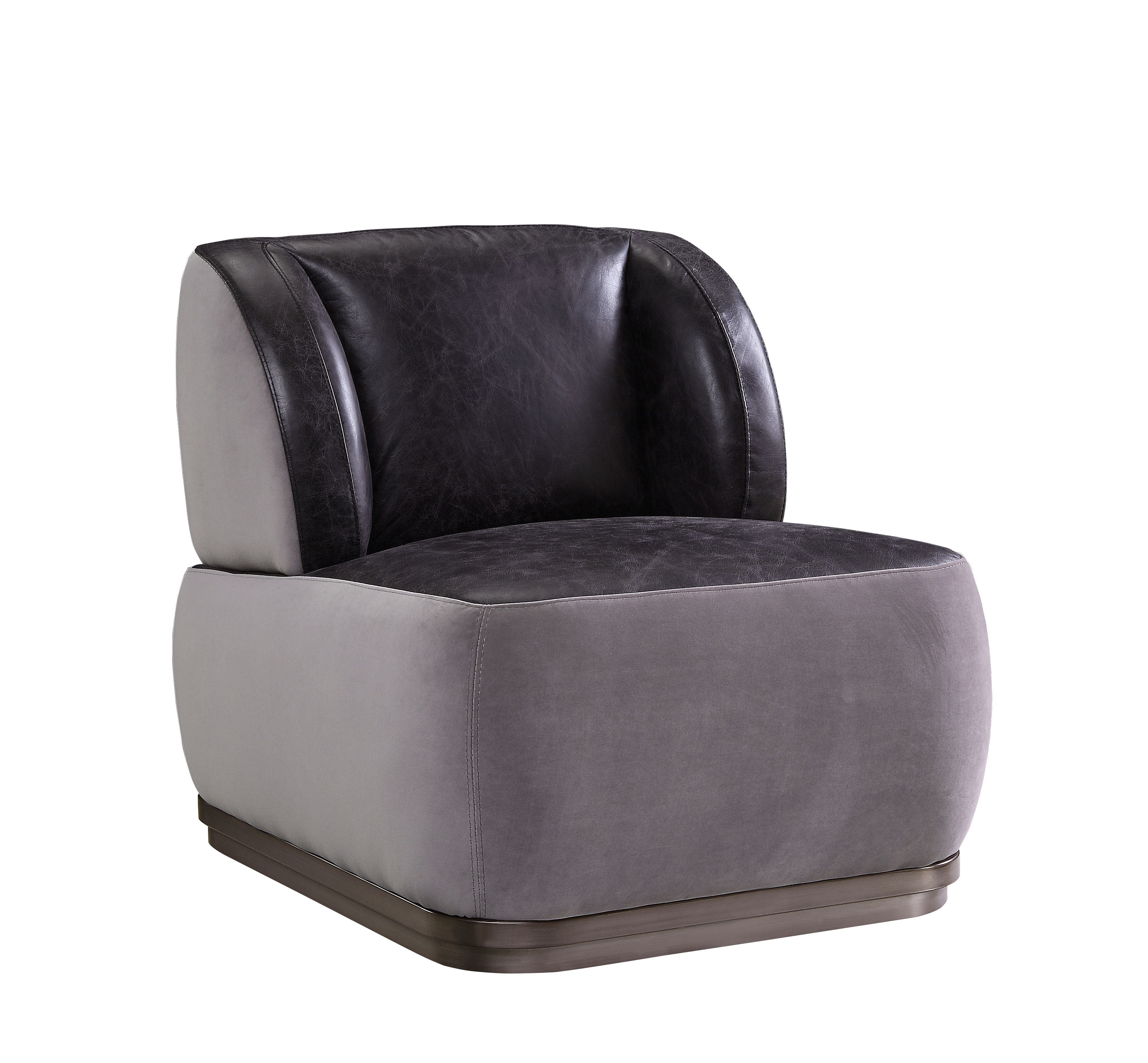 Decapree - Silla decorativa - Cuero de grano superior de pizarra antigua y terciopelo gris