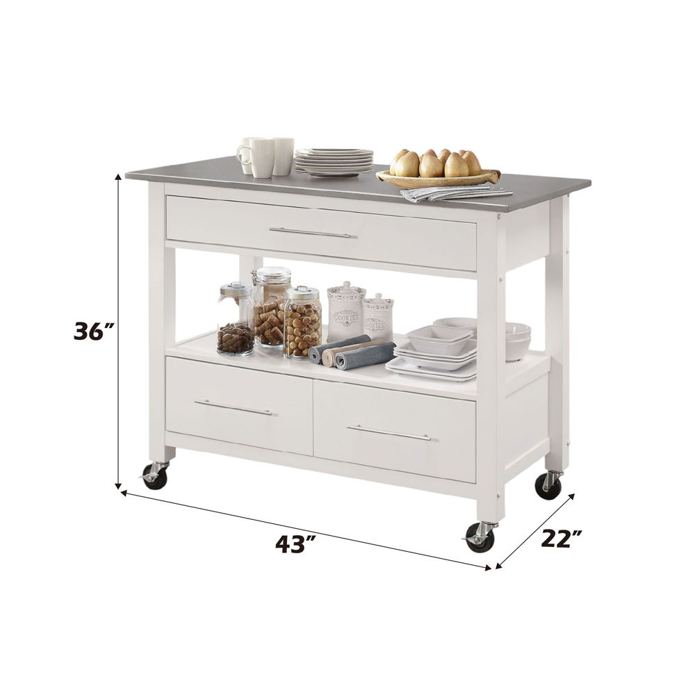 Ottawa - Carrito de cocina - Acero inoxidable y blanco