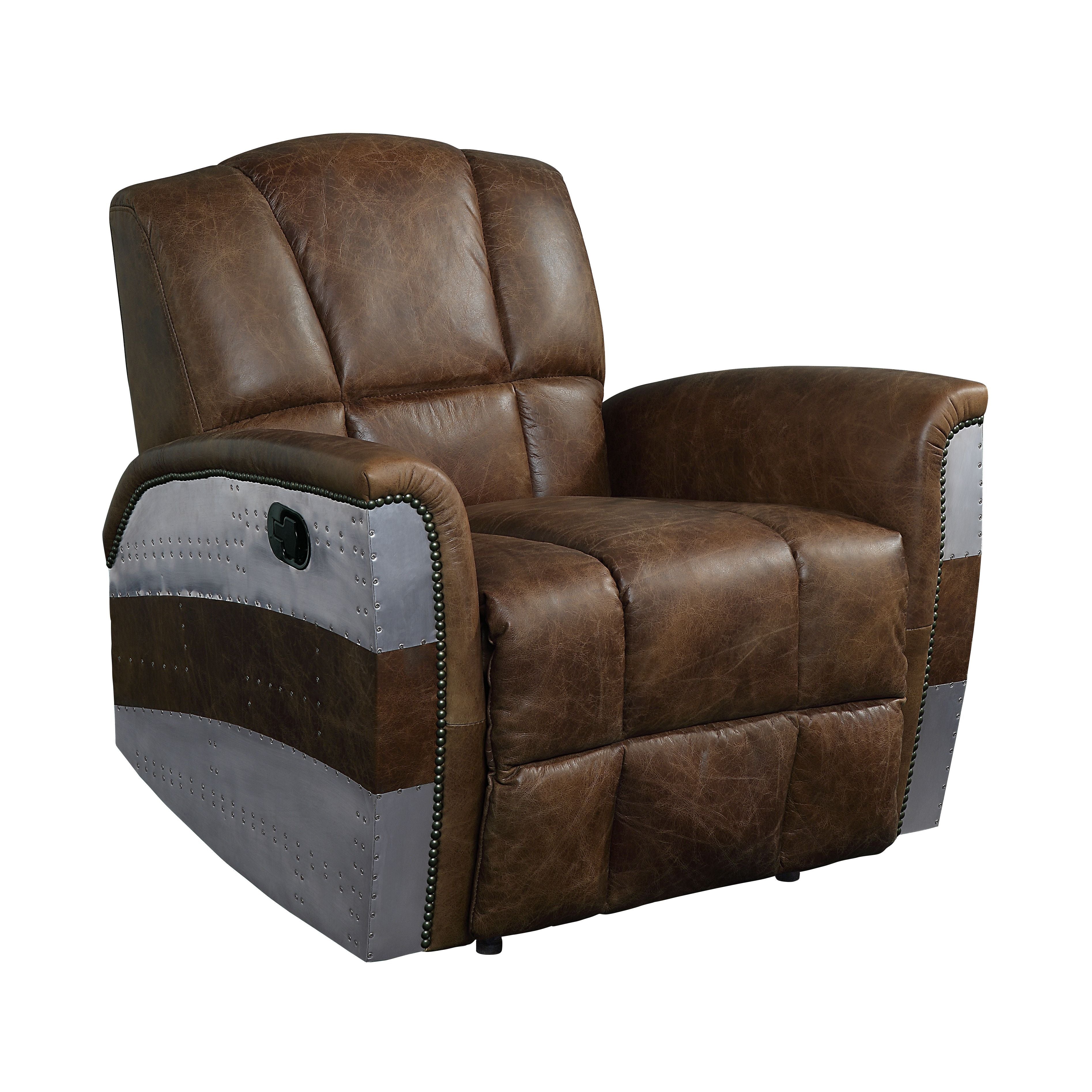 Brancaster - Sillón reclinable - Cuero de grano superior marrón retro y aluminio
