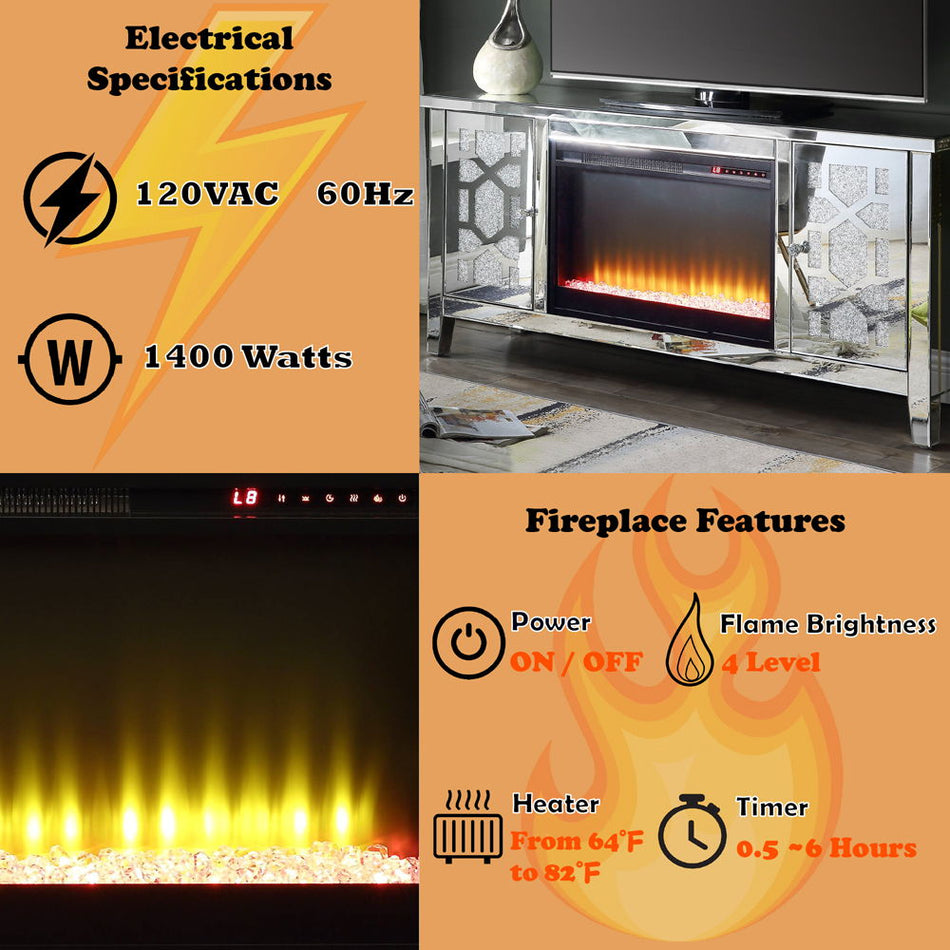 Noralie - Mueble de TV - Espejo y diamantes de imitación - Madera - 28"